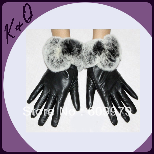 2012 Fashion Genuine Leather Glove Lamb Glove Made by Grade-A Lamb/Sheep Skin with Rex Rabit  Fur GL00903 Size of S, M, L