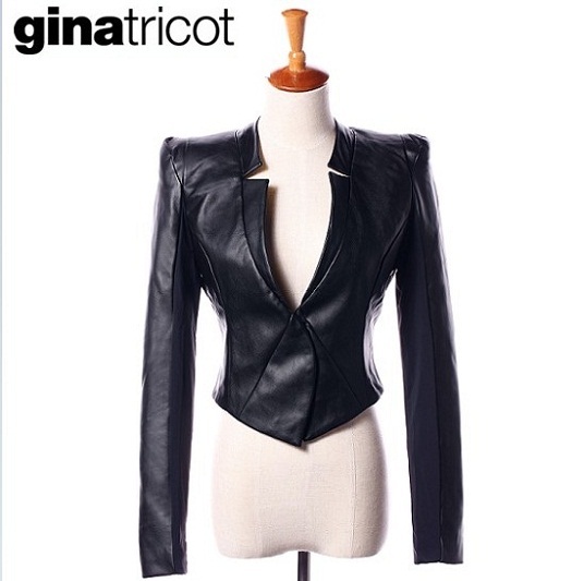 2012 fashion ginatricot PU water washed leather motorcycle slim short design jacket leather clothing female