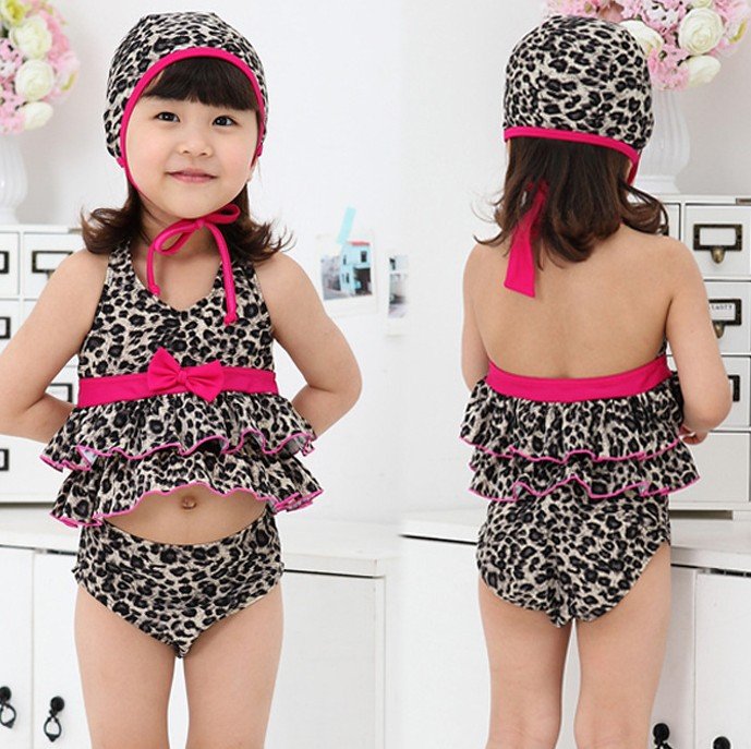 2012 fashion girl Leopard beachwear 3~7T,child Leopard swimsuit,cute kid costumes,girl summer swimwear,lovely child bikini