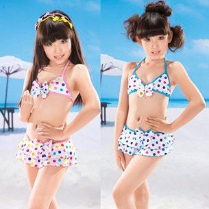 2012 fashion girl Two Piece bikini 4~11T,kid mini summer swimwear,cute child swimsuit with dot printed,lovely kid beachwear