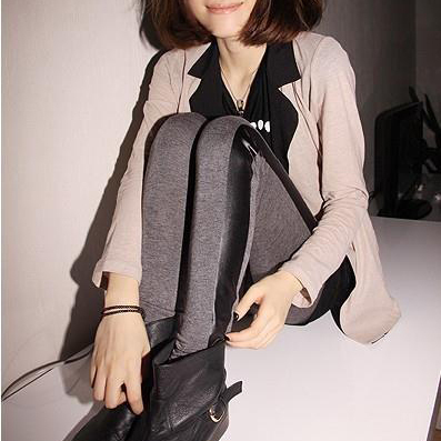 2012 fashion grey color block decoration tights ankle length trousers leather patchwork legging