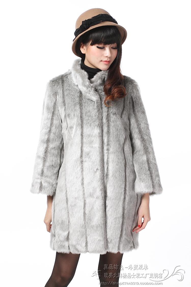 2012 fashion grey shu wen mink hair fur female overcoat