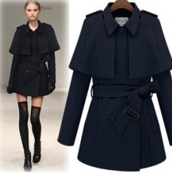 2012 fashion handsome disassembly cape style trench beige blue Free Shipping