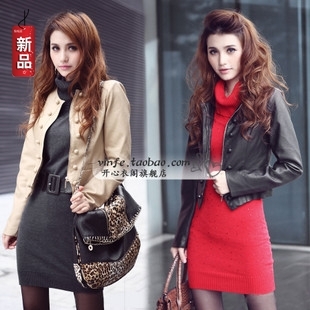 2012 fashion handsome motorcycle jacket double breasted slim short design small leather clothing outerwear women's