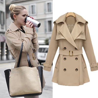 2012 fashion lace lining double breasted medium-long elegant slim trench outerwear female