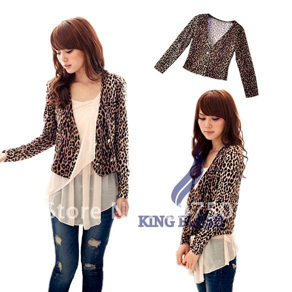 2012 Fashion Lady's Double-breasted Jacket New Women's Leopard Coat Free Shipping 5854