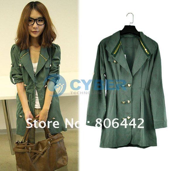 2012 Fashion Long Sleeve Slim Fit Double Breasted Trench Coat,Women's Outerwear Coat, Free Shipping
