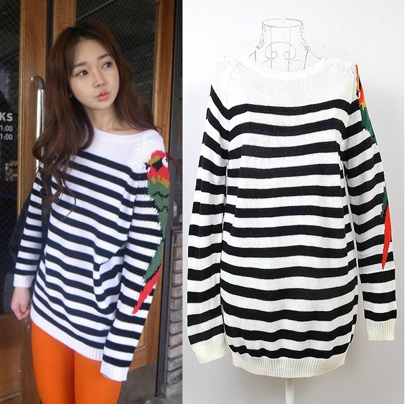 2012 Fashion long sleeve stripe plus size Loose ladies knitted sweater pullover women S2330 Free shipping wholesale & retail