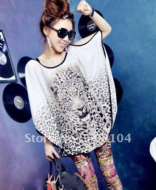2012 fashion loose fashion print leopard print large batwing sleeve cloak outerwear