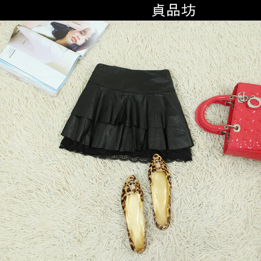 2012 fashion lotus leaf lace slim genuine leather step skirt short skirt bust skirt qq92