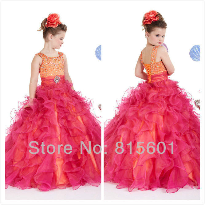2012 Fashion Lovely Pleated Organza Beading Formal Girl Princess Flower Girl Dress