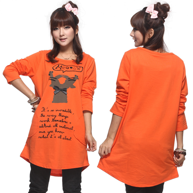 2012 fashion maternity clothing autumn maternity top loose long-sleeve long design maternity t-shirt