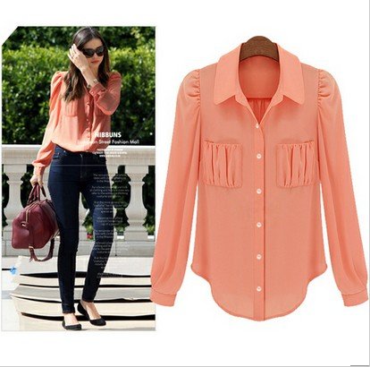 2012 fashion medium-long loose stand collar pocket long sleeve shirt,blouse for women,chiffon blouses woman shirt,free shipping