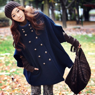 2012 fashion military batwing sleeve woolen female cape double breasted cloak overcoat trench outerwear