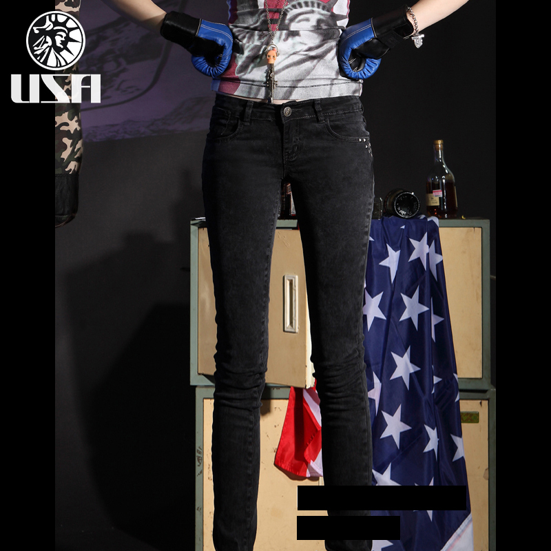2012 fashion motorcycle rivet handsome all-match slim female skinny jeans pants