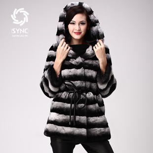 2012 fashion new High Grade Hooded fur coat,Noble Elegant Ladies' rex rabbit fur coat ,Chinchilla style rabbit coat FS02