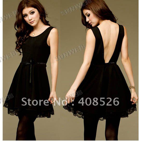 2012 Fashion New Sexy Ladies Backless Sleeveless Slim Mini Dress Black one size free shipping 3955
