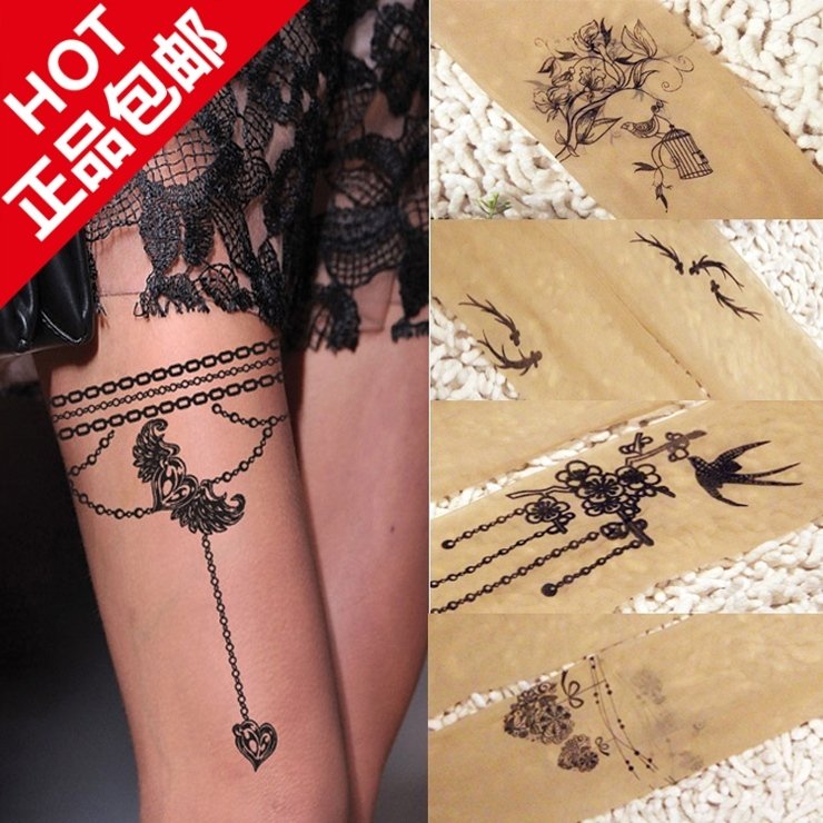 2012 fashion new women' pantyhose ultra-thin tattoo pattern-on sexy stockings skin color/gray/black