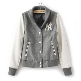 2012 fashion normic PU casual baseball clothing stand collar woolen baseball uniform female outerwear