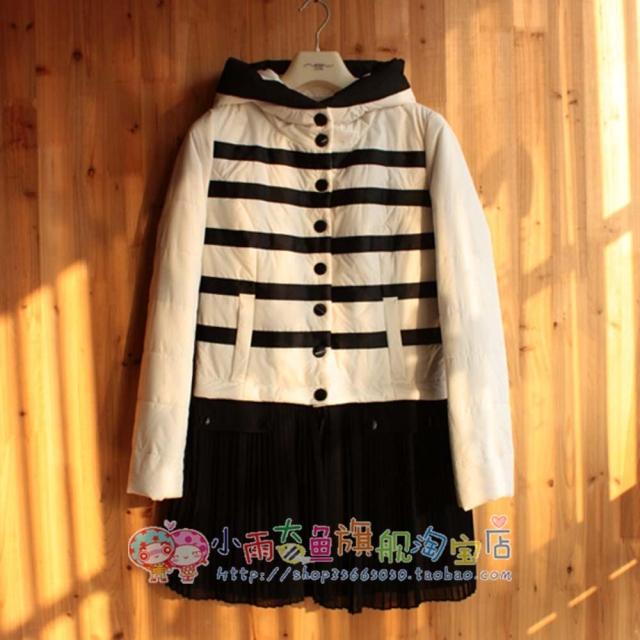 2012 fashion patchwork pleated short skirt color block with a hood wadded jacket cotton-padded jacket women's white