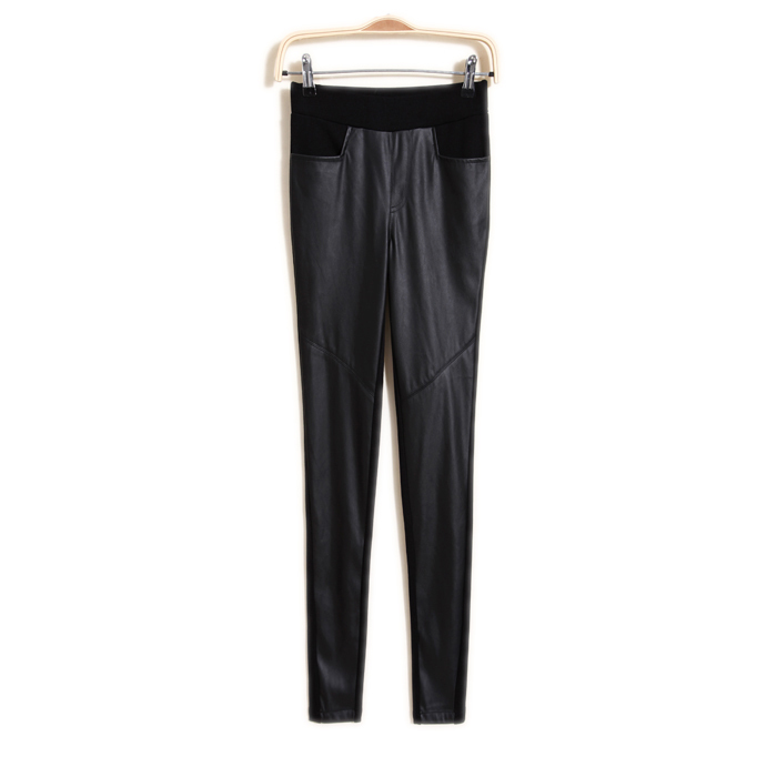 2012 fashion patchwork pocket PU leather pants legging female