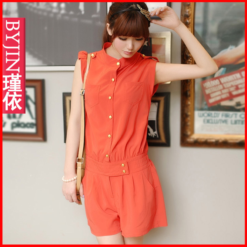 2012 fashion plus size epaulette sleeveless jumpsuit women's jumpsuit shorts 833