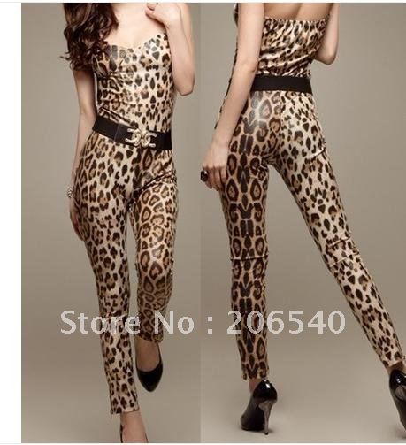 2012 Fashion Popular Leopard Sexy Zipper Slim Design Strapless Jumpsuits