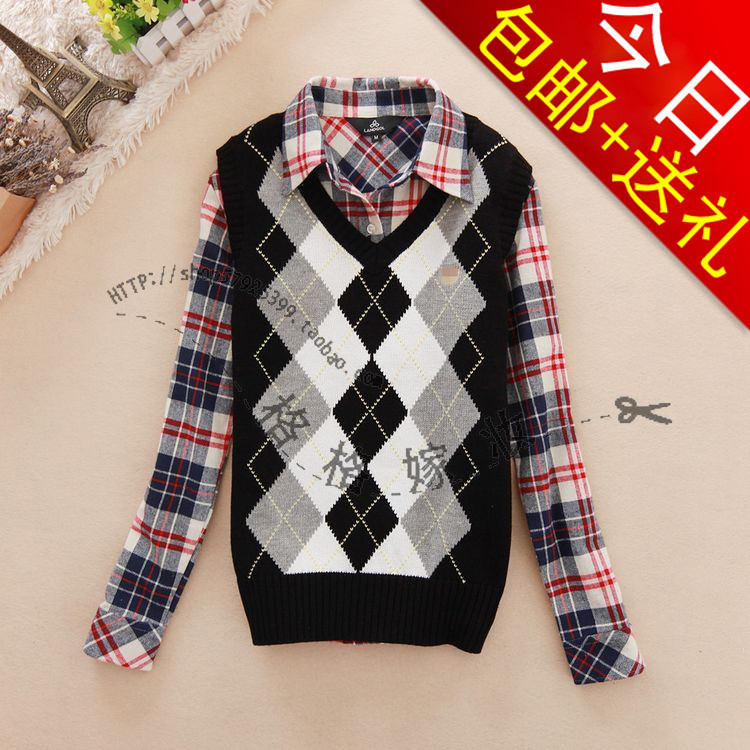 2012 fashion preppy style Women 100% cotton V-neck small sweater vest