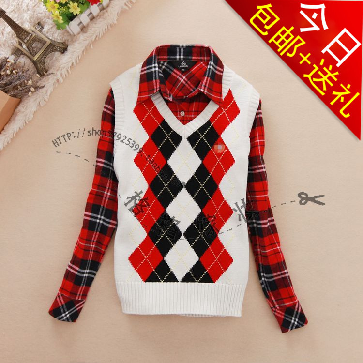 2012 fashion preppy style Women 100% cotton V-neck small sweater vest