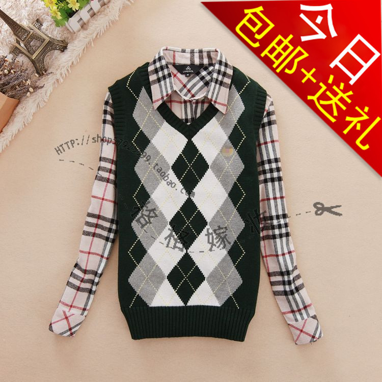 2012 fashion preppy style Women 100% cotton V-neck small sweater vest wool waistcoat