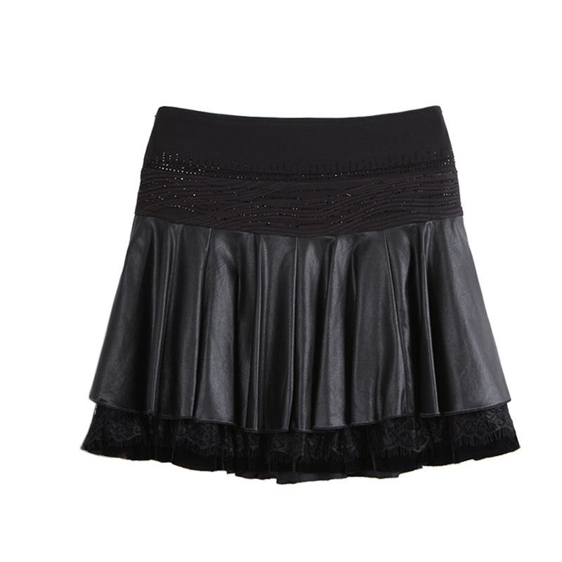 2012 fashion PU skirt a-line skirt expansion bottom bust skirt women's leather skirt short skirt short skirt autumn and winter