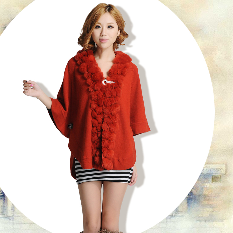 2012 fashion raccoon fur autumn and winter wool cloak thin wool cardigan cloak