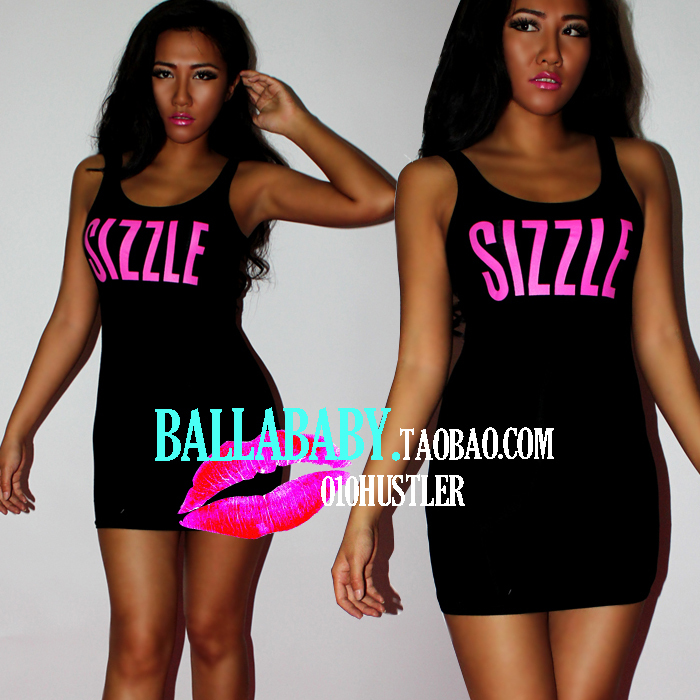 2012 fashion rock modal low-cut sexy slim neon smut color block letter tank dress