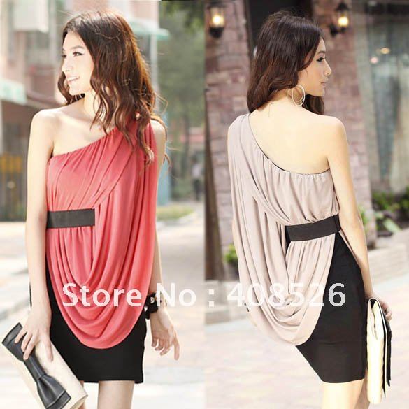 2012 Fashion Sexy Women Cotton One Shoulder Dress Elegant Formal Party Attire Goddess Lady 2 colors free shipping 3606