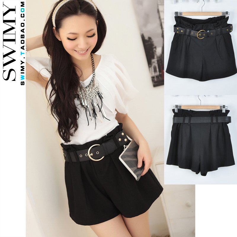 2012 fashion short skirt trousers with belt plus size gentlewomen shorts female