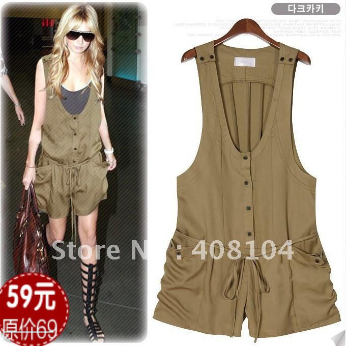 2012 fashion sleeveless jumpsuit casual bib pants jumpsuit female shorts