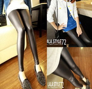 2012 fashion star leggings black faux leather elastic basic pants tight-fitting