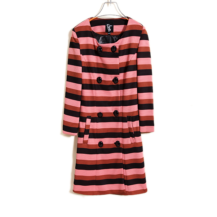 2012 fashion stripe collarless medium-long trench overcoat outerwear