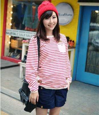 2012 fashion stripe maternity clothing autumn and winter maternity t-shirt top spring and autumn
