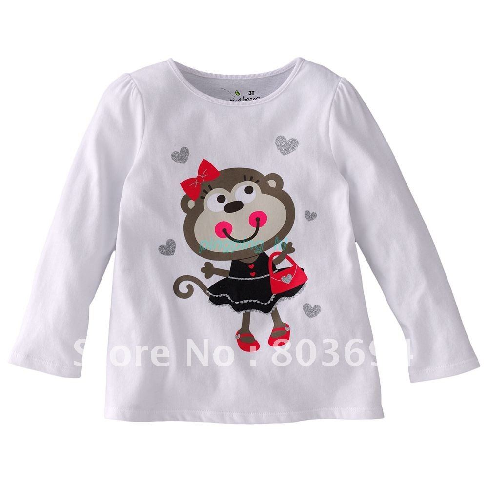 2012 fashion style .baby long sleeve white monkey T-shirt . free shipping  hl=_=