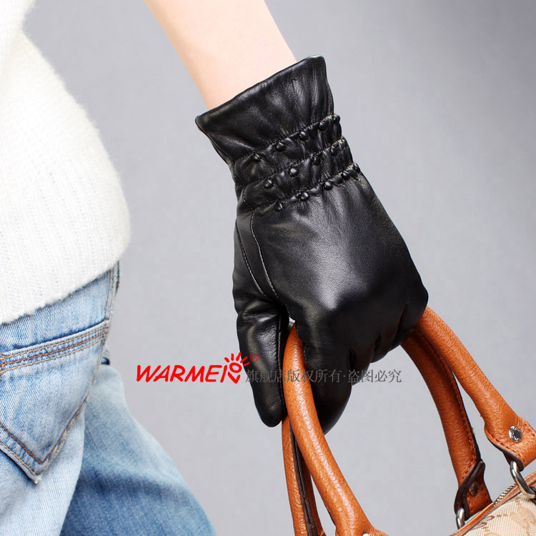 2012 Fashion suede pleated women's genuine leather gloves 1pair/lot #2color
