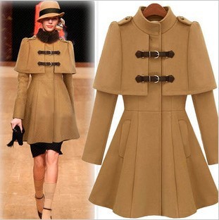 2012 Fashion Sweet Cloak Blends Coat Wool elegant Leather Buckle on slim Stand Collar fur cape Oercoat wool