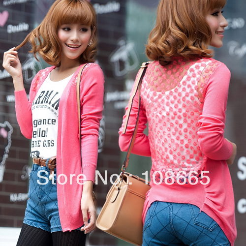 2012 fashion sweet flower graphic patterns cutout  sweater bright solid color cardigan air conditioning shirt
