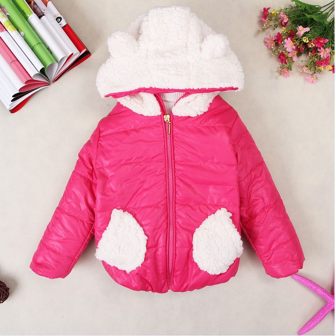 2012 fashion thickening female child wadded jacket berber fleece rabbit belt cap children's clothing