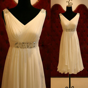 2012 fashion V-neck spaghetti strap short design bridesmaid dress white fashion short formal dress