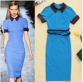 2012 fashion victoria dress peter pan collar slim elegant turn-down collar short-sleeve slim dress mid-calf dress