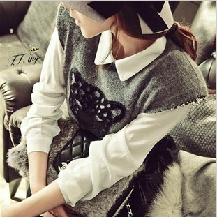 2012 fashion vintage fashion leopard head medium-long sweater one-piece dress female