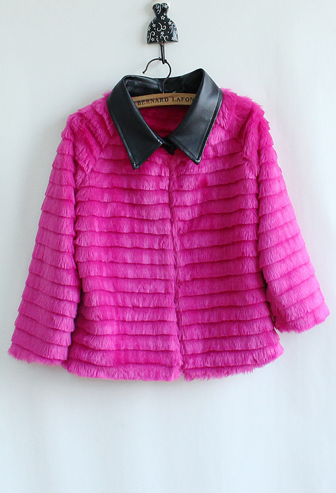 2012 fashion vintage high quality PU small fur collar faux wrist-length sleeve patchwork elegant short jacket three-color