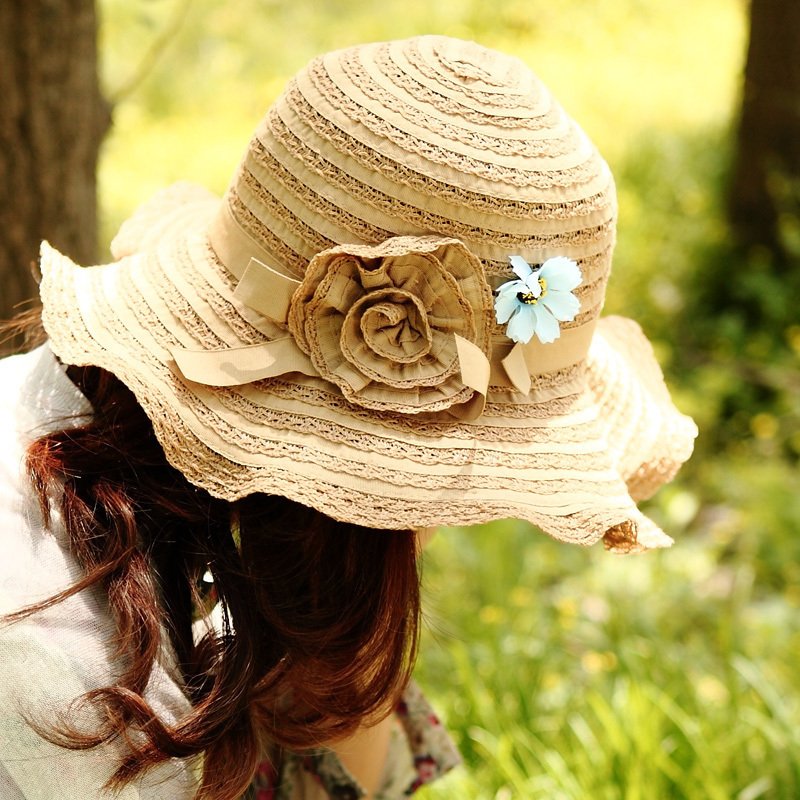 2012 fashion wave sunbonnet sun hat straw hat big along the cap women's summer flower