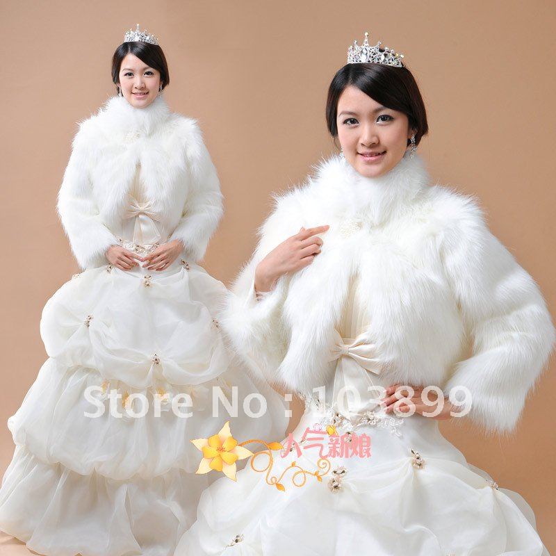 2012 Fashion Winter White High Neck Warm Fur Long Sleeves Bridal Jackets